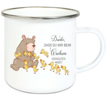 Preview: ♥ zauberhafte Tasse Emailletasse Bärchen Küken Danke... Name,  Wunschname, KITA Kindergarten, Einschulung, Dankeschön, Abschied, Jubiläum, Geschenk, Becher von Lüttentüddel